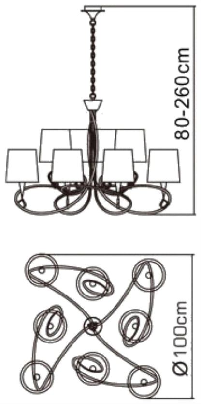 Mantra Mara 100cm Pendant 2 Tier 8 Light E14, French Gold with Ivory White Shades