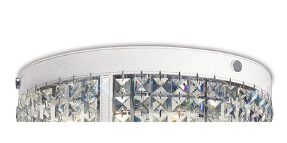Diyas Celsa 35cm Flush  3 Light E14 Polished Chrome/White Faux Leather/Crystal Ceiling Light Fitting