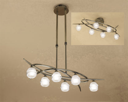 Mantra M1821 Loop Rectangular Telescopic Semi Flush Convertible 6 Light G9 ECO, Antique Brass
