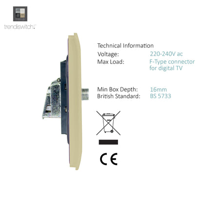 Trendi Switch Champagne Gold TV Coaxial & F-Type Satellite Socket - Screwless