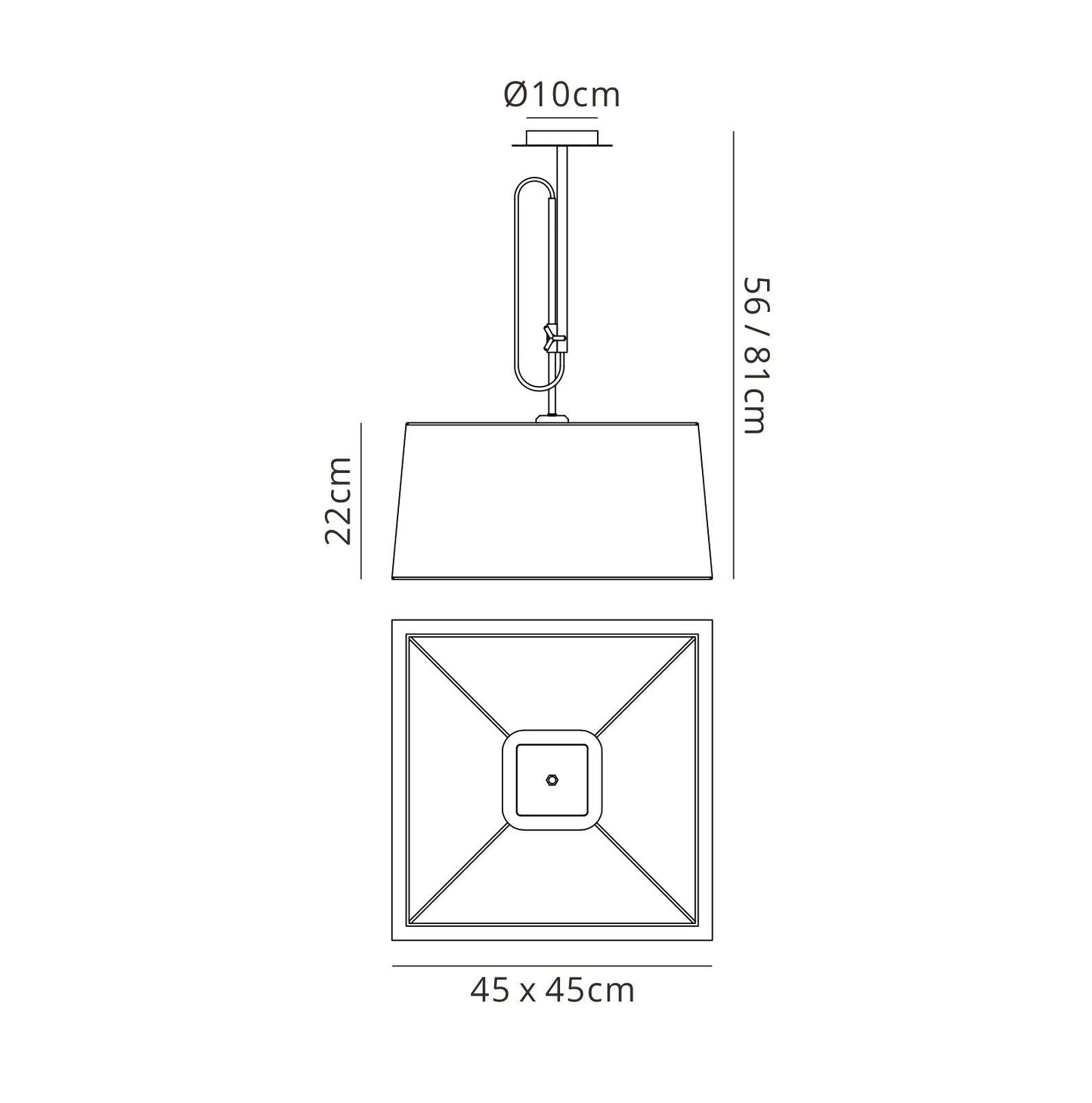 Mantra M5300 Habana Telescopic Square Pendant 1 Light WITHOUT SHADE E27, Matt White/Polished Chrome