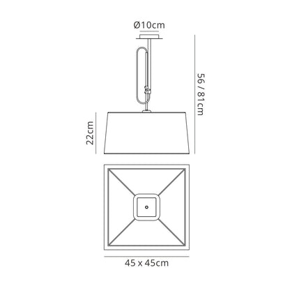 Mantra M5300 Habana Telescopic Square Pendant 1 Light WITHOUT SHADE E27, Matt White/Polished Chrome