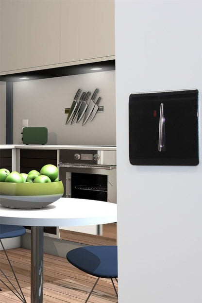 Trendi  45 A Cooker Light Switch & Neon Insert Matt Black Soft Touch