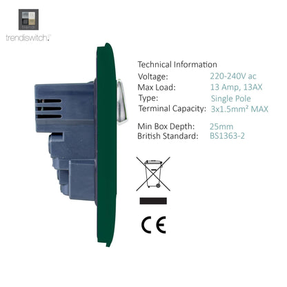Trendi 1 Gang Artistic Modern Glossy 13 Amp 2x2.1mA USB Switched Tactile Dark Green
