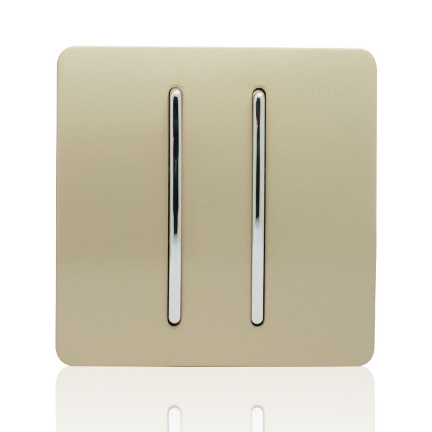 Trendi 2 Gang 2 Way 240V Screwless Artistic Modern Glossy 10 Amp Chrome Rocker Electrical Wall Light Switch in Champagne Gold (2 pack)