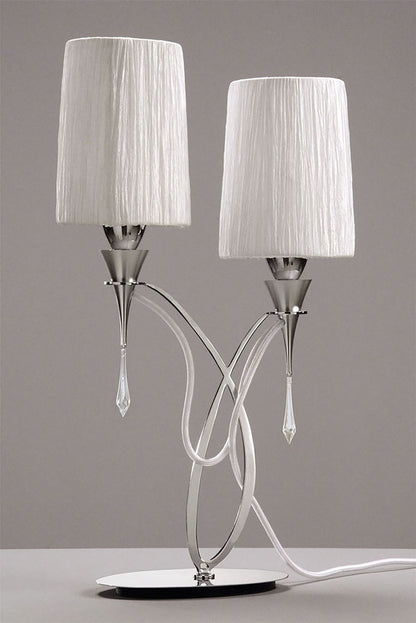 Mantra Lucca Crystal Table Lamp 2 Light E27, Polished Chrome with White Shades & Clear Crystal
