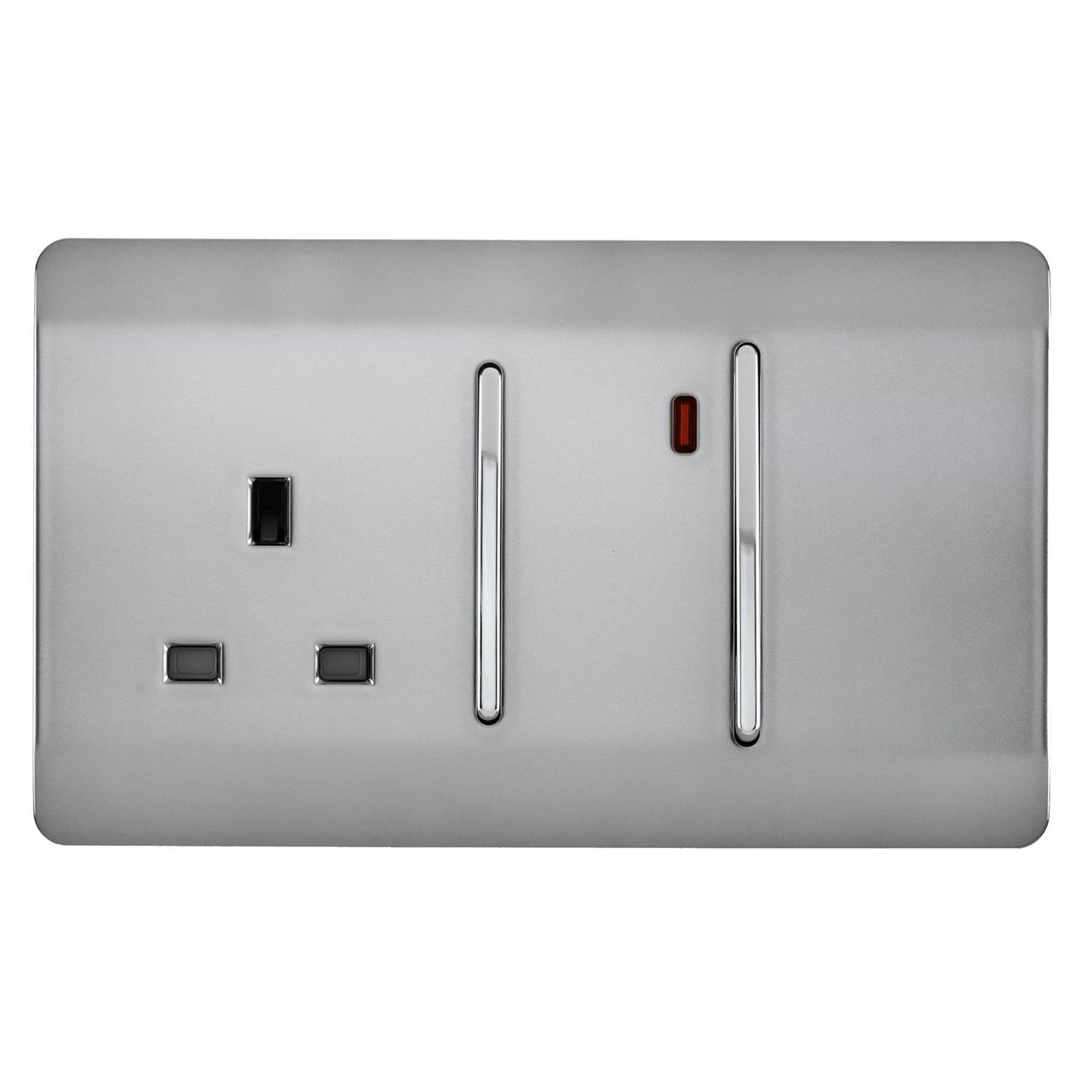 Trendi Artistic Modern Glossy 45 A Cooker Switch & Plug Socket Inc Neon Insert  Stainless Steel