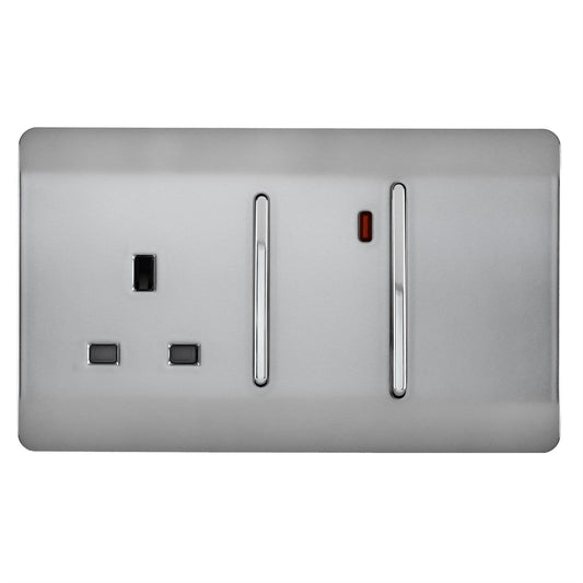 Trendi Artistic Modern Glossy 45 A Cooker Switch & Plug Socket Inc Neon Insert  Stainless Steel