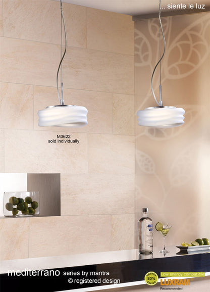 Mantra M3622 Mediterraneo Pendant 2 Light GU10 Small, Polished Chrome/Frosted White Glass