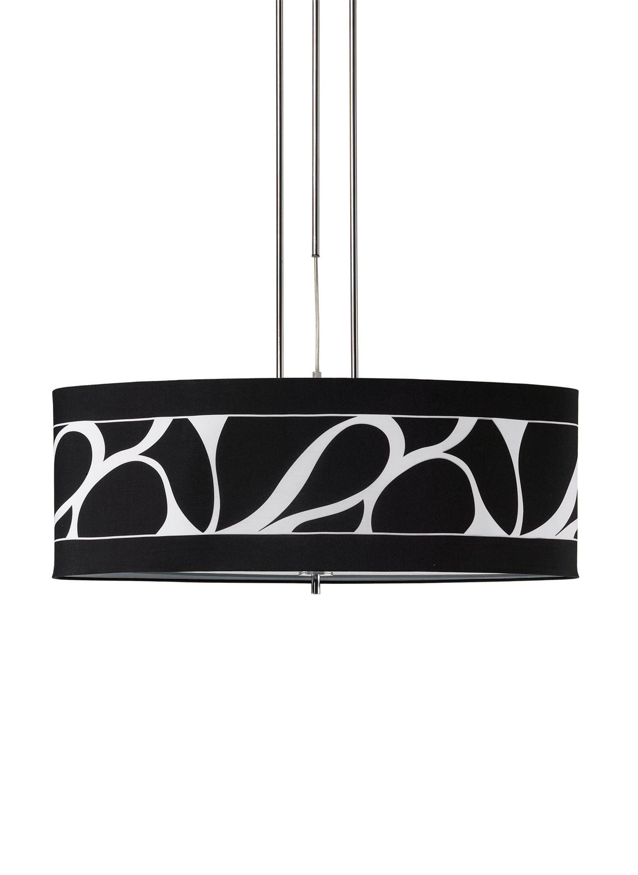 Mantra Manhattan Linear Pendant 2 Light L1, SGU10, Polished Chrome, Frosted Glass with Black Patterned Shade, CFL Lamps INCLUDED