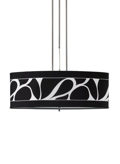 Mantra Manhattan Linear Pendant 2 Light L1, SGU10, Polished Chrome, Frosted Glass with Black Patterned Shade, CFL Lamps INCLUDED