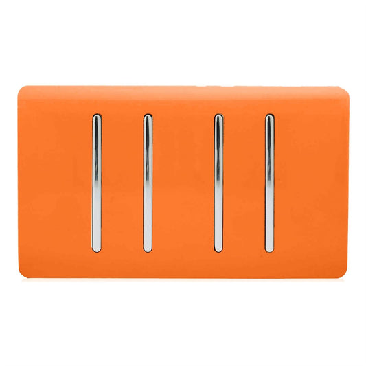 Trendi Artistic Modern Glossy 4 Gang 2 Way  Rocker Double Plate Tactile Light Switch Orange