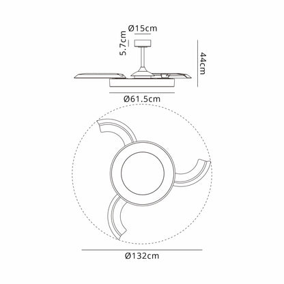 Niseko Fan L 62cm 40W LED Dimmable Ceiling Light With Built-In 40W DC Fan, 2700-5000K Remote Control, 4400lm, White, 5yrs Warranty