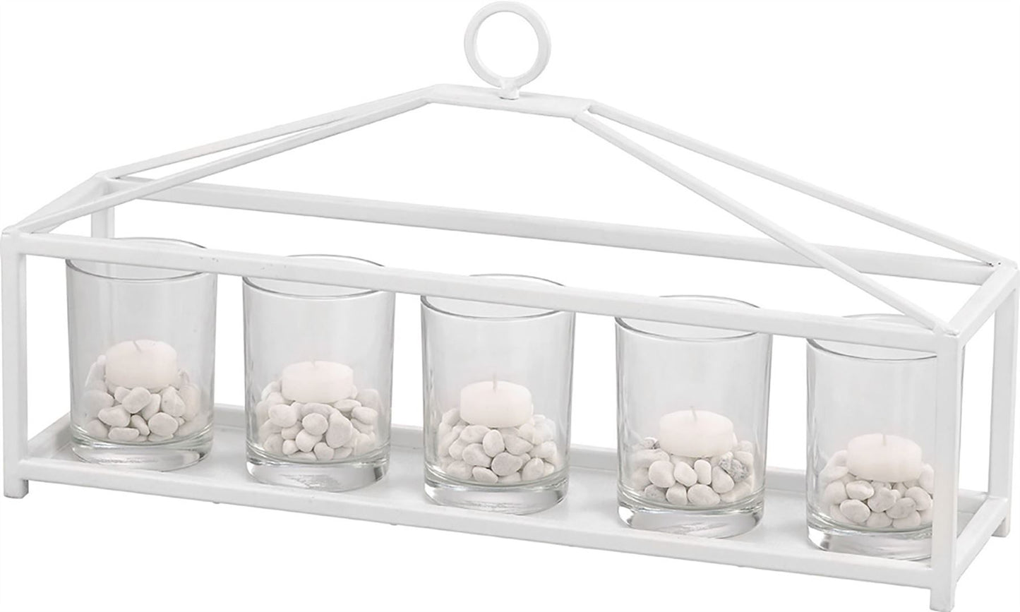 Diyas Home (DH) Athena 5 Candle Holder Small White/Clear Glass Art
