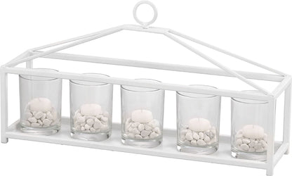 Diyas Home (DH) Athena 5 Candle Holder Small White/Clear Glass Art