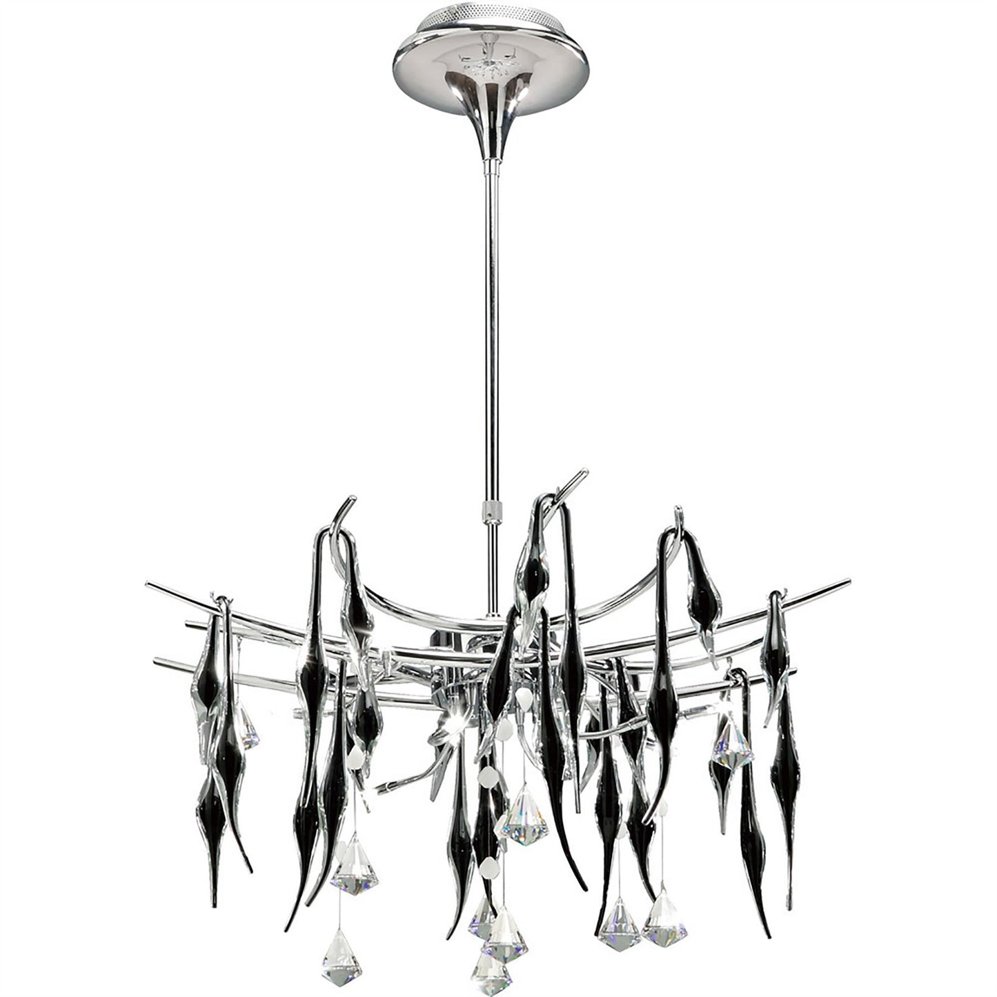 Diyas Cygnet  11 Light G4 Polished Chrome/Black Glass/Crystal, NOT LED/CFL Compatible Ceiling Pendant Light Fitting
