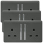 Trendi 2 Gang Artistic Modern Glossy 13 Amp Switched Tactile Plug Socket Charcoal (3 Pack)