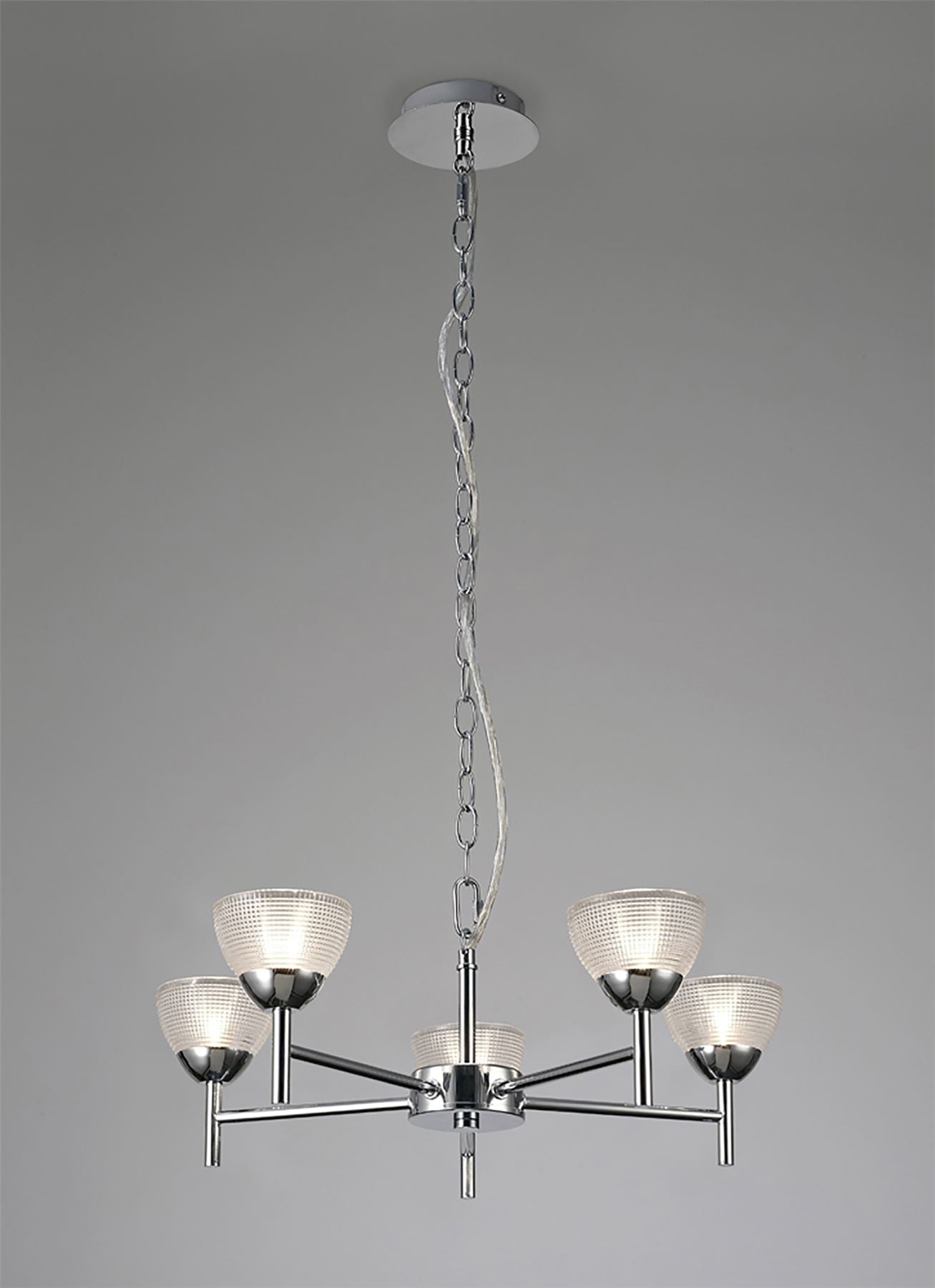 Deco Avalon Ceiling 5 Light G9 Pendant/Semi Ceiling Light, Polished Chrome with Clear Prismatic Glass