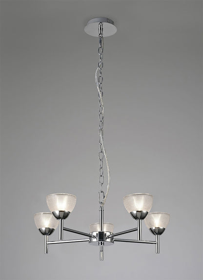 Deco Avalon Ceiling 5 Light G9 Pendant/Semi Ceiling Light, Polished Chrome with Clear Prismatic Glass