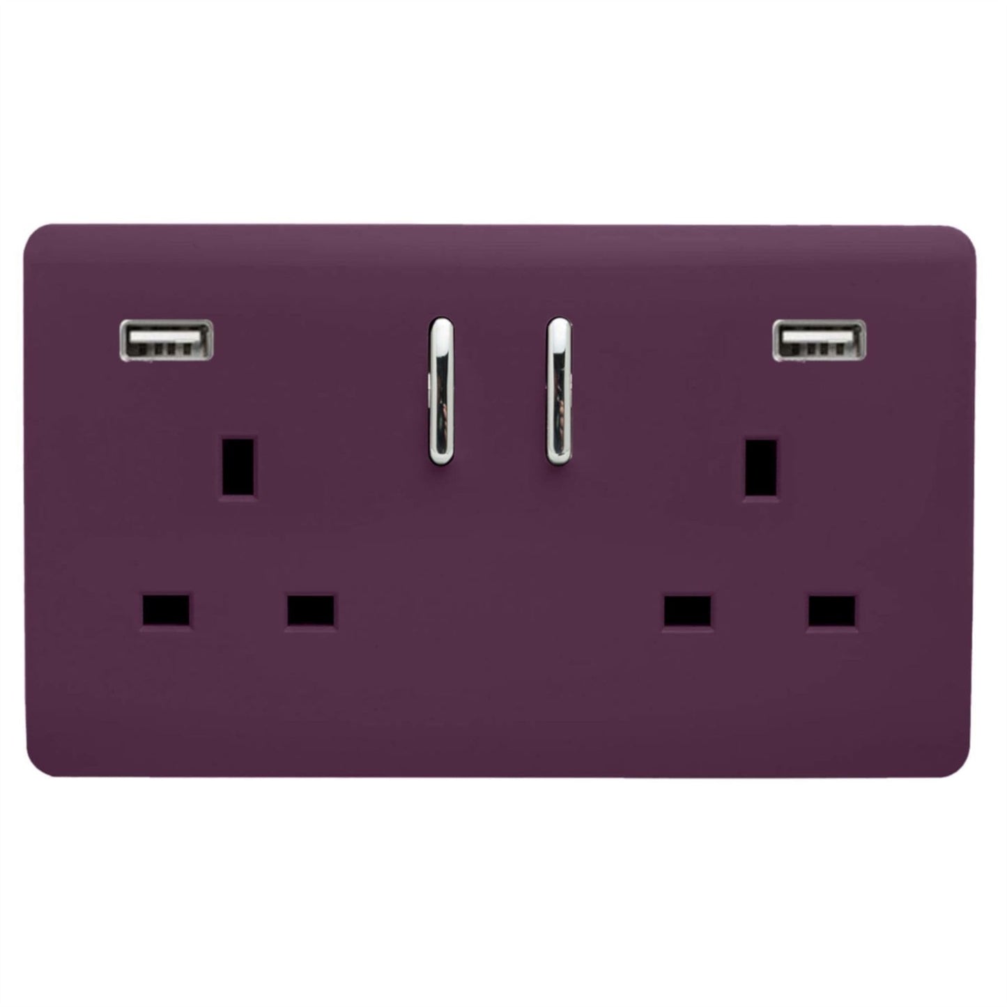 Trendi 2 Gang Artistic Modern Glossy 13 Amp 2 x 3.1mA USB Switched Plug Socket Plum