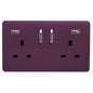 Trendi 2 Gang Artistic Modern Glossy 13 Amp 2 x 3.1mA USB Switched Plug Socket Plum