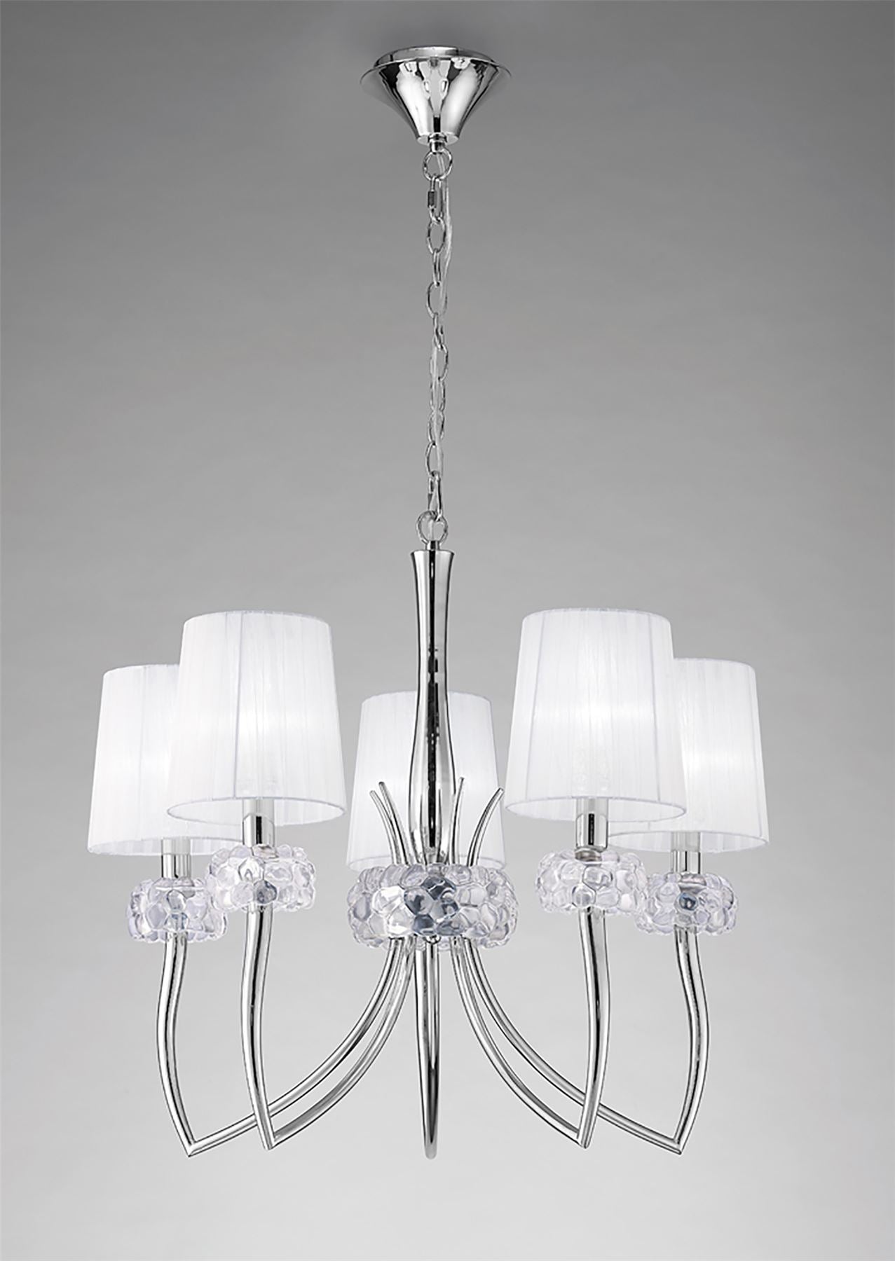 Mantra M4631 Loewe Pendant 5 Light E14, Polished Chrome with White Shades