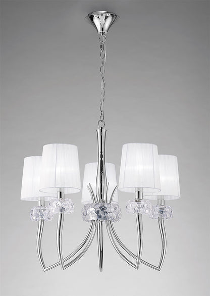 Mantra M4631 Loewe Pendant 5 Light E14, Polished Chrome with White Shades