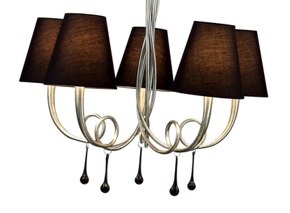 Mantra M6208 Paola Pendant 70cm Round, 5 x E14 (Max 40W), Silver Painting, Black Shades