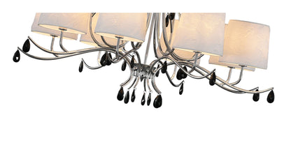 Mantra M6310 Andrea Pendant 100cm Round, 8+4 x E14 (Max 20W), Polished Chrome, White Shades, Black Crystal Droplets