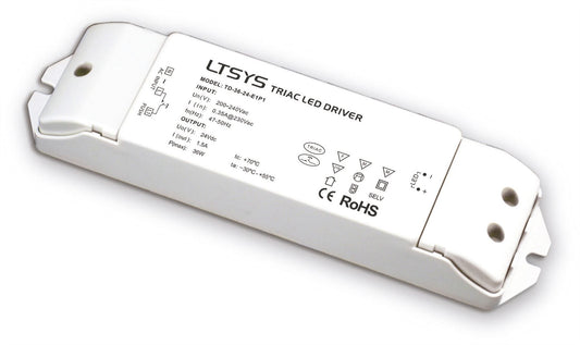 LTECH Intelligent LED driver, Triac/ELV Push Dimmable, 36W 24V 3A Constant voltage, Dimmable Driver, 200-240Vac input, 85% efficiency, IP44, 3yrs Wrnty