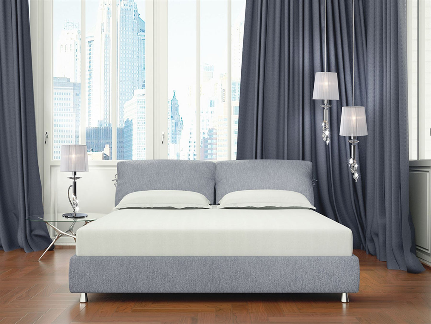 Mantra M3868 Tiffany Table Lamp 1+1 Light E14+G9, Polished Chrome with White Shade & Clear Crystal