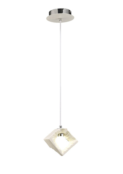 Diyas Salvio 16.5cm Ceramic Square Sculpture  1 x 3W LED 4200K Chrome/White, 3yrs Warranty Ceiling Pendant Light Fitting