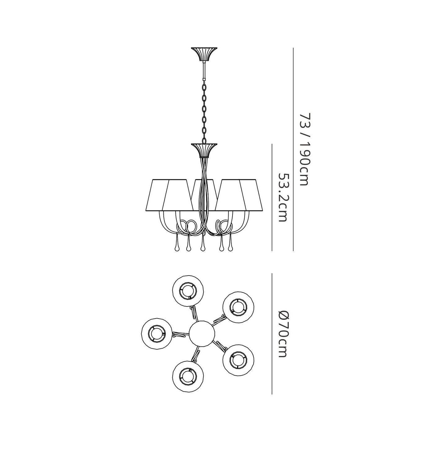 Mantra M6208 Paola Pendant 70cm Round, 5 x E14 (Max 40W), Silver Painting, Black Shades