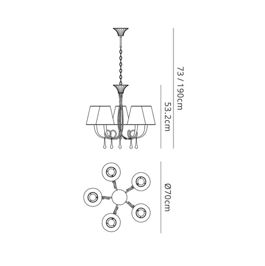 Mantra M6208 Paola Pendant 70cm Round, 5 x E14 (Max 40W), Silver Painting, Black Shades