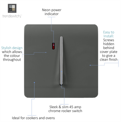 Trendi Artistic Modern Glossy 45 A Tactile Light Switch & Neon Insert Charcoal