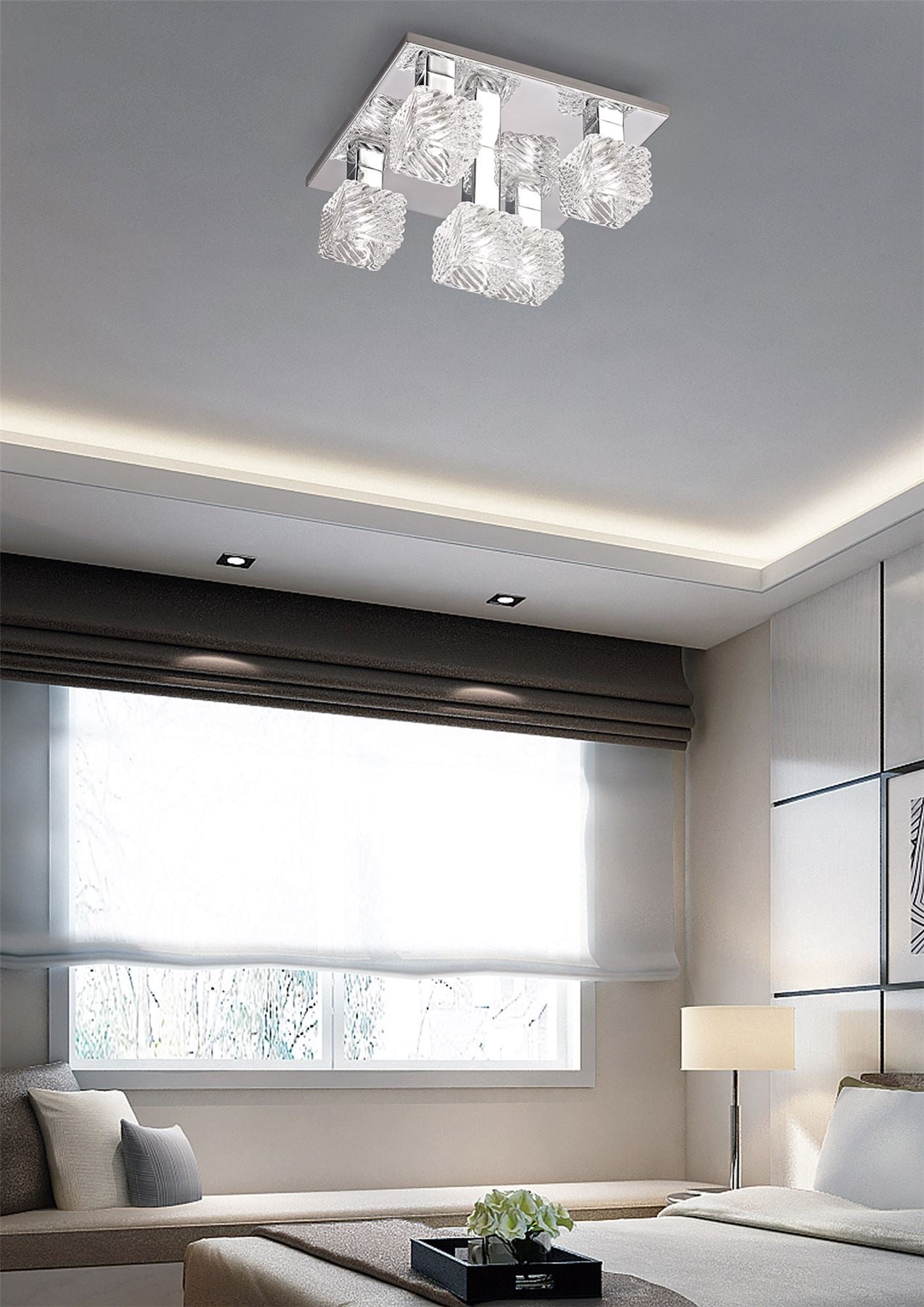 Deco Accor Ceiling Flush 5 Light G9, 230mm Square, Polished Chrome/Clear Glass