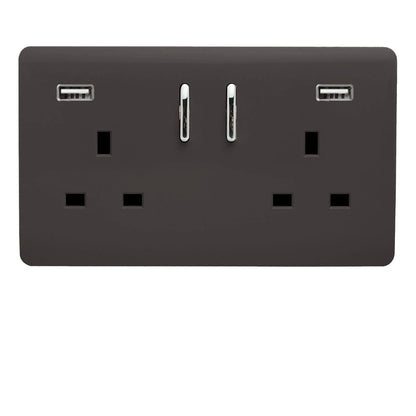 Trendi 2 Gang Artistic Modern Glossy 13 Amp 2 x 3.1mA USB Switched Plug Socket Dark Brown