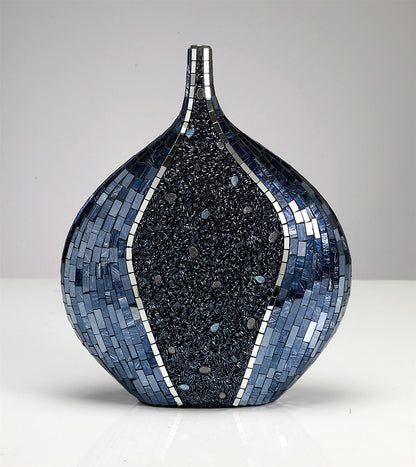 Diyas Home (DH) Sapphire Mosaic Vase Round Blue/Silver Mosaic