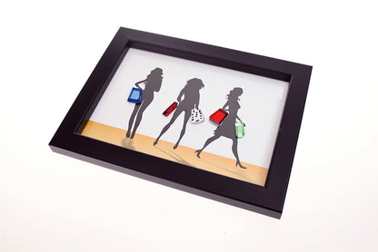 Diyas Home Crystal Wall Art (DH) Glamour Ladies and Handbags, Black Frame, Blue, Clear, Green, Red Crystal Framed