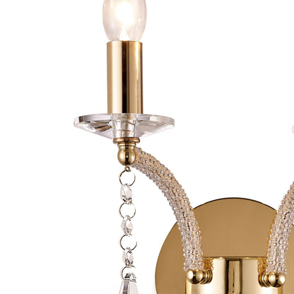 Diyas Fiore Wall Light Switched 2 Light E14 French Gold/Crystal