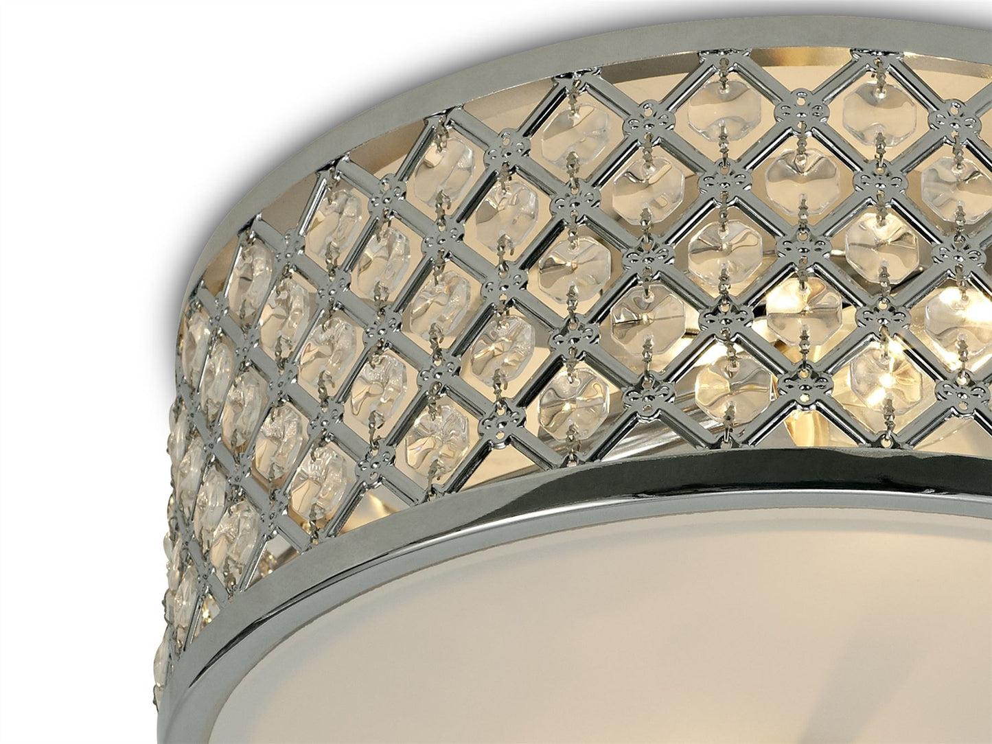Deco Sasha 2 Light E14, Flush Ceiling Light, 300mm Round, Polished Chrome with Crystal Glass and Opal Glass Diffuser