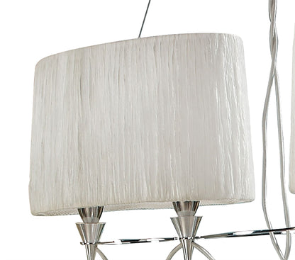 Mantra Lucca Linear Pendant 2 Arm 4 Light E27 Line, Polished Chrome with White Shades & Clear Crystal