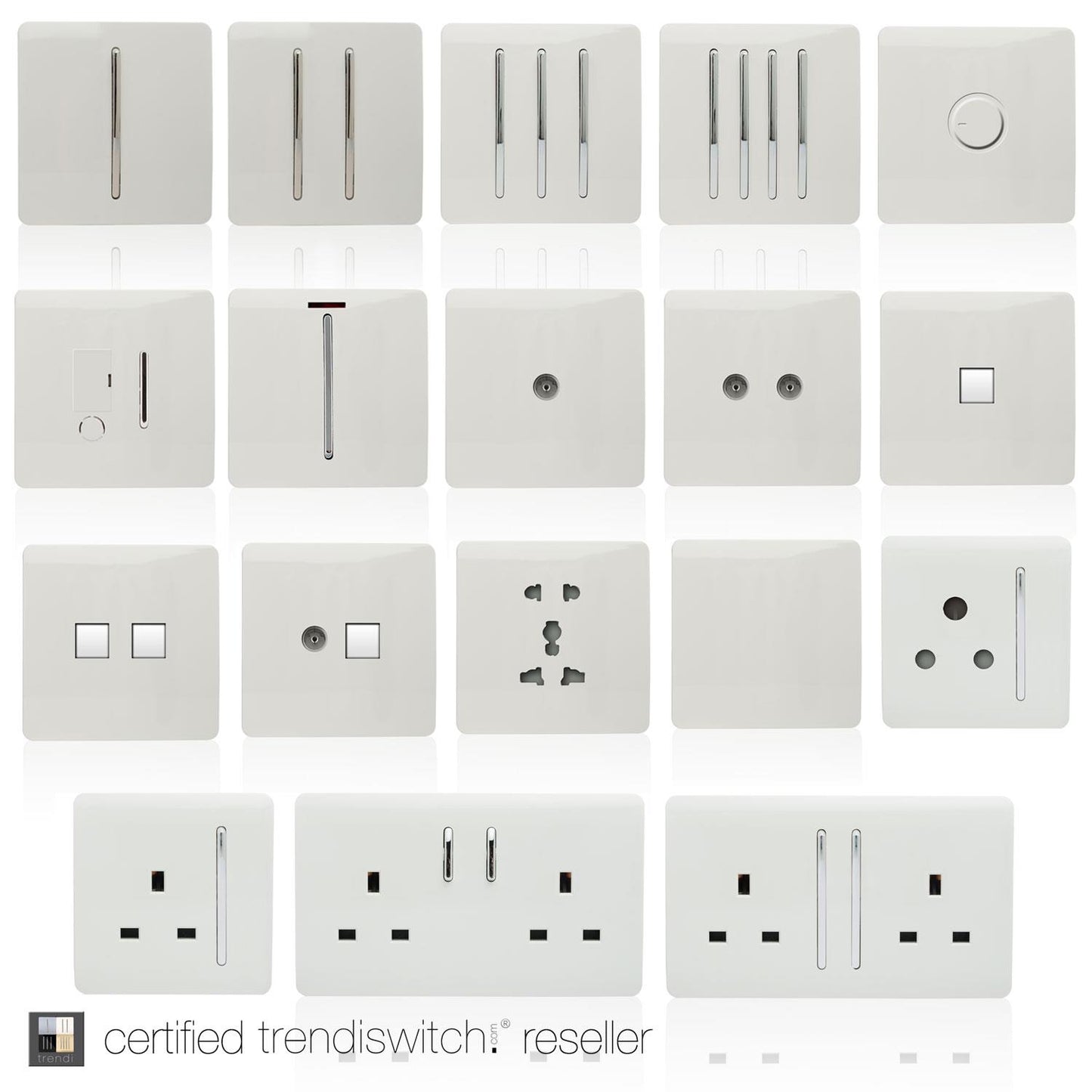 Trendi 2 Gang 3 Way Intermediate Artistic Modern Glossy 10 Amp Rocker Light Switch Ice White