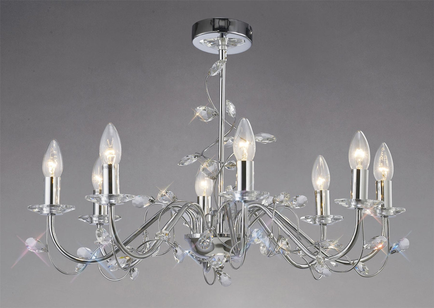Diyas Willow 64cm  WITHOUT SHADE 8 Light E14 Polished Chrome/Crystal Ceiling Pendant Light Fitting