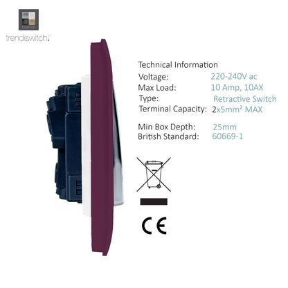 Trendi 2 Gang Artistic Modern Glossy Tactile Home Automation Switch Plum