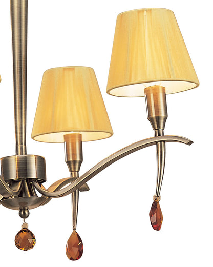 Mantra Siena 55cm Pendant Round 4 Light E14, Antique Brass with Amber Cream Shades and Amber Crystal