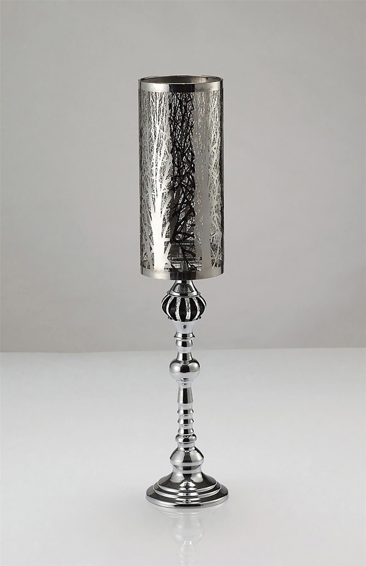 Diyas Home (DH) Amira Glass Art Candle Holder Tall Polished Chrome/Pattern Mosaic