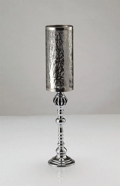 Diyas Home (DH) Amira Glass Art Candle Holder Tall Polished Chrome/Pattern Mosaic