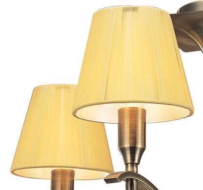 Mantra Siena 55cm Semi Flush Round 4 Light E14, Antique Brass with Amber Cream Shades and Amber Crystal
