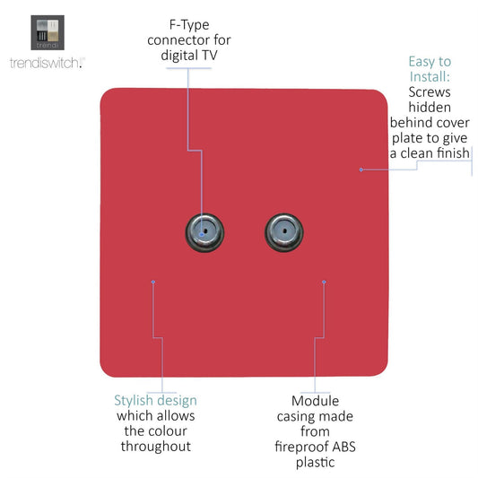 Trendi Switch 2 Gang Male F-Type Satellite Television Socket in Strawberry